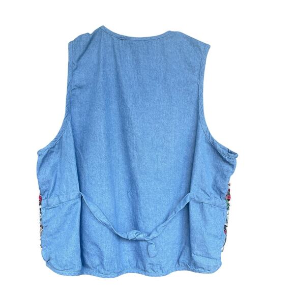 Cascade Blues Vest Womens 2X Blue Patchwork Plaid Embroidered Button Up Boho - Picture 2 of 8